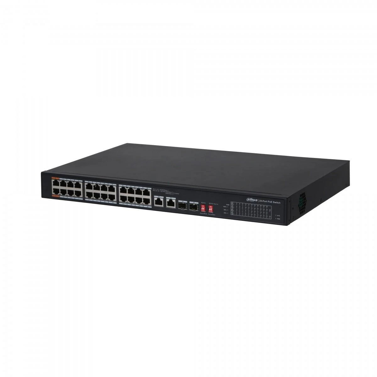 „Dahua Technology Co“ PoE šakotuvas, 24 prievadų, PoE+, 2 RJ45 prievadų + 2 SFP prievadų, 240 W