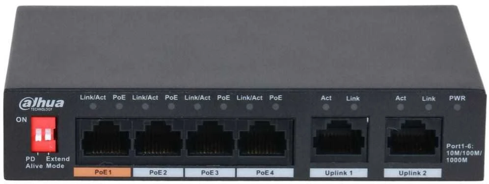 Šakotuvas SWITCH POE PFS3006-4GT-60-V2 4 PRIEVADŲ DAHUA