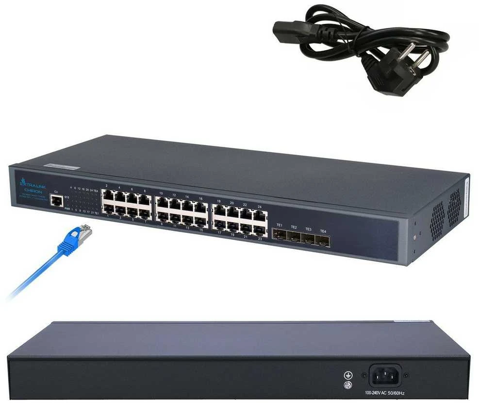 Šakotuvas Valdomas L3 komutatorius Extralink Chiron, 24x RJ45 1000Mb/s, 4x SFP+