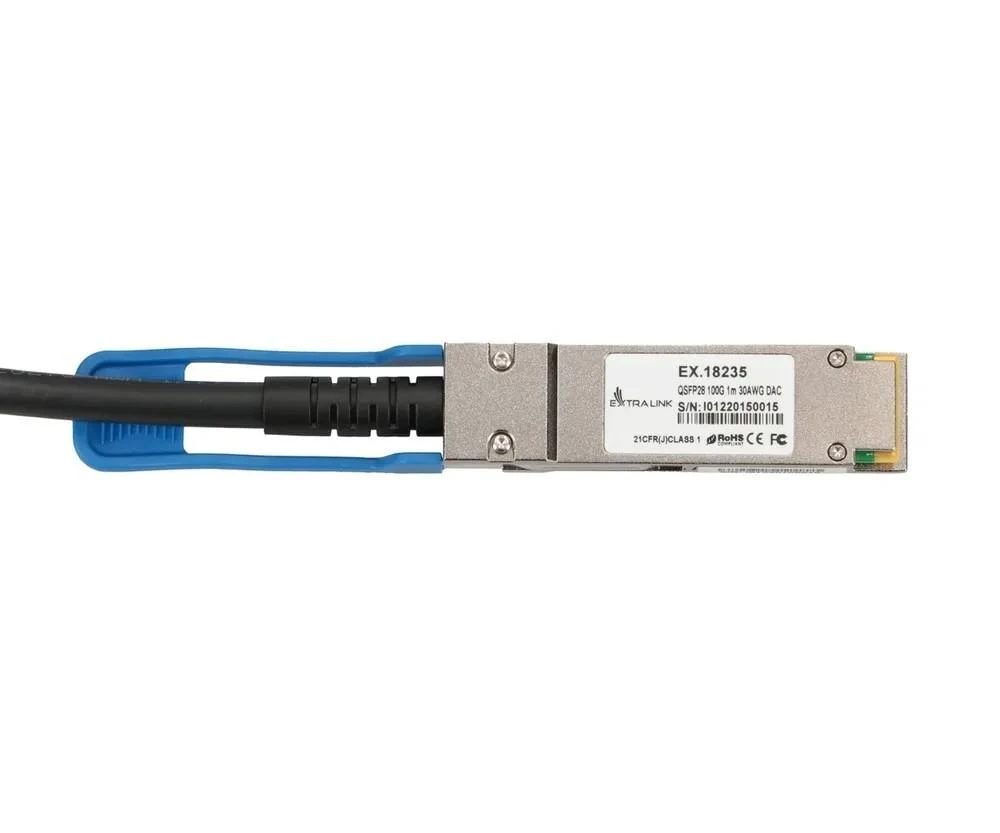 Šakotuvas EXTRALINK QSFP28 DAC kabelis 100G 1m 30AWG pasyvus
