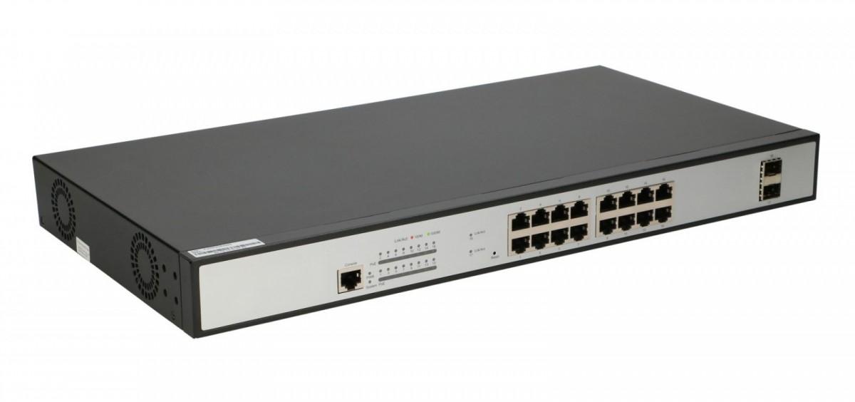Šakotuvas Extralink ARES valdomas jungiklis 16xRJ45 GbE PoE/PoE+ 150W, 2x SFP, 19 colių stovas