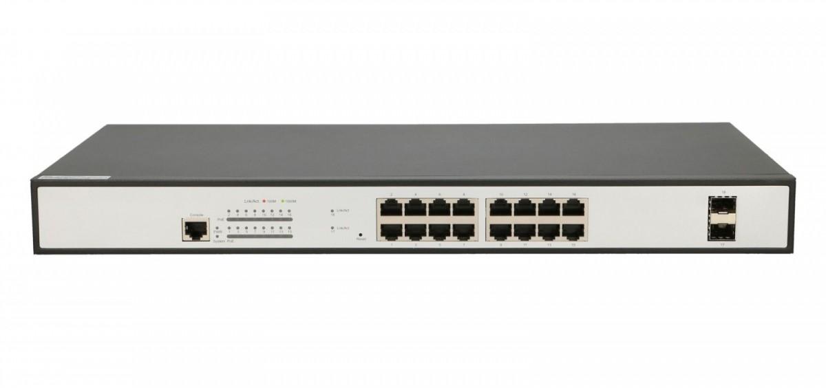 Šakotuvas Extralink ARES valdomas jungiklis 16xRJ45 GbE PoE/PoE+ 150W, 2x SFP, 19 colių stovas