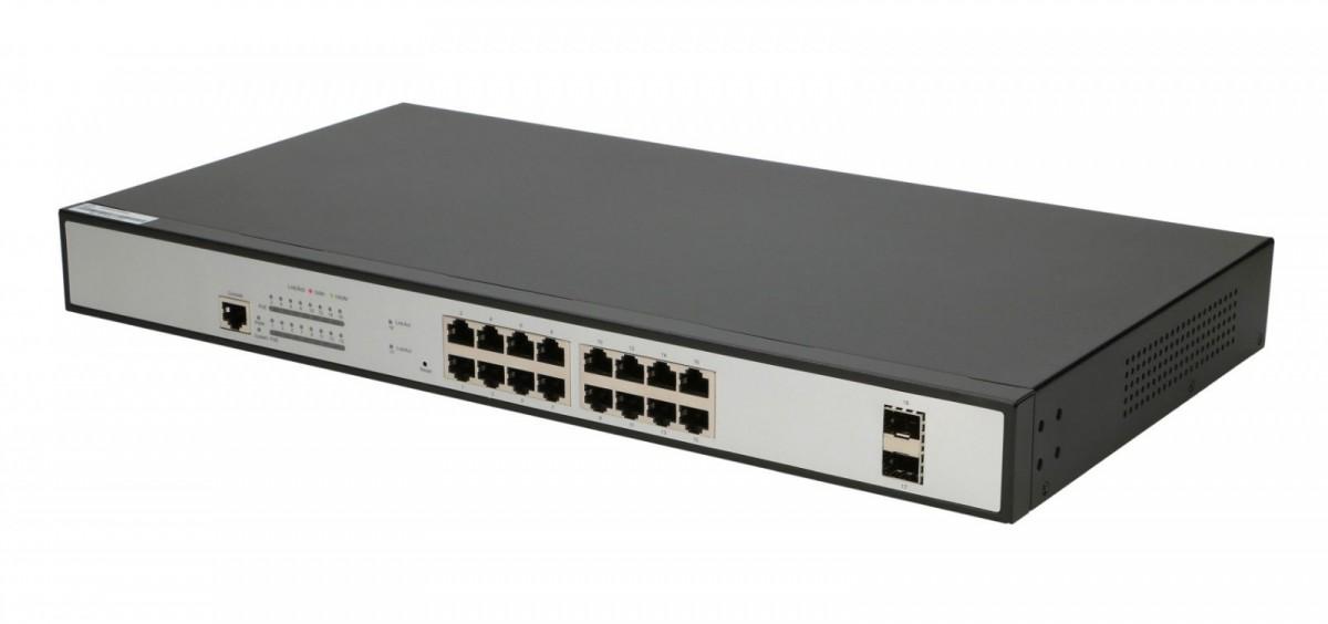 Šakotuvas Extralink ARES valdomas jungiklis 16xRJ45 GbE PoE/PoE+ 150W, 2x SFP, 19 colių stovas