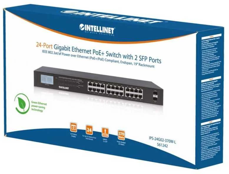 Šakotuvas Intellinet 561242 tinklo komutatorius Ne-valdomas Gigabit Ethernet (10/100/1000) Juoda 1U Maitinimas per Eternetą (PoE)