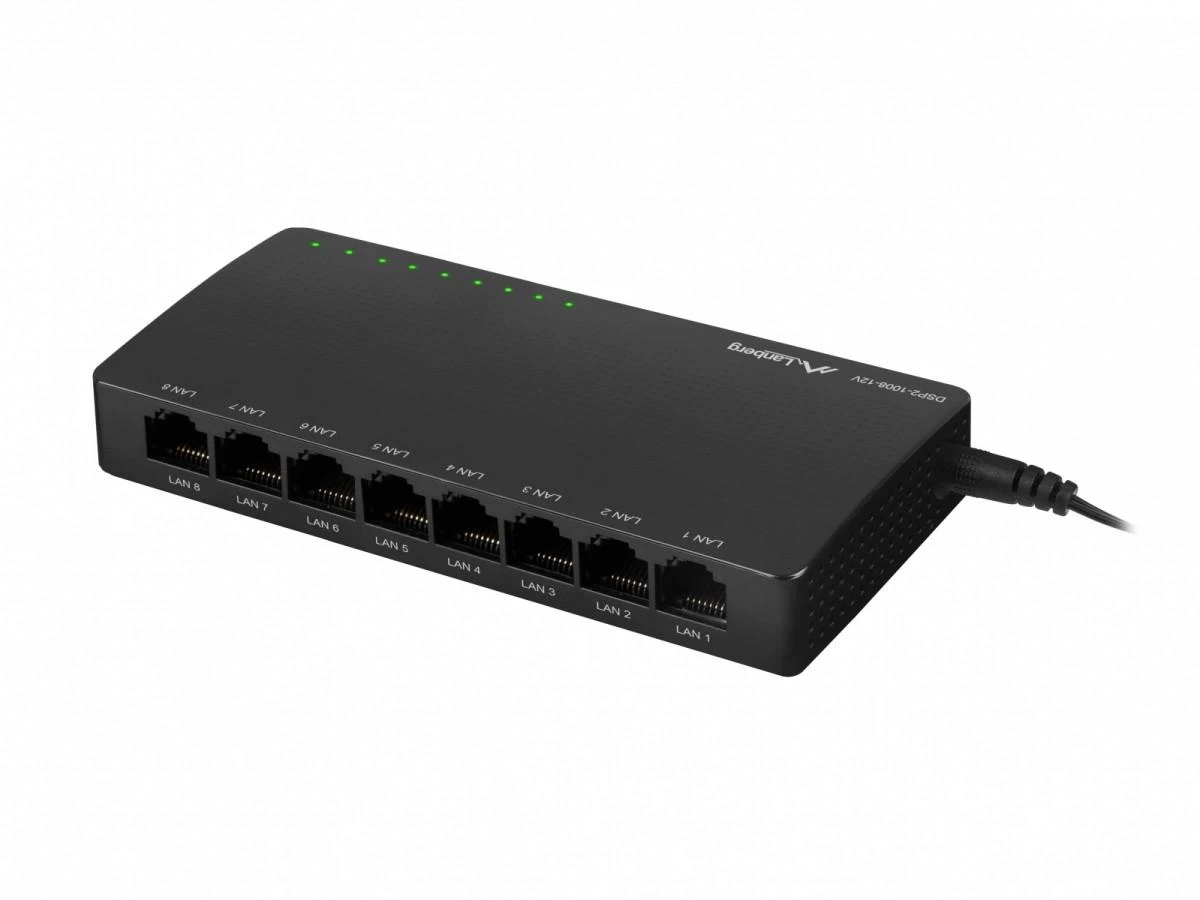 Šakotuvas LANBERG jungiklis DSP2-1008-12V 8 prievadų 1Gbps 12v