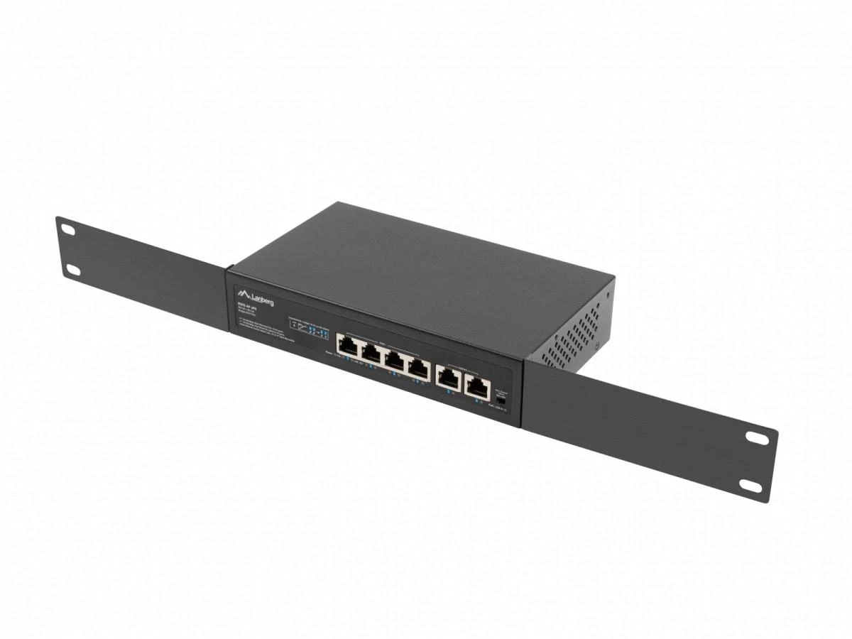 LANBERG jungiklis PoE 19 colių 6 prievadų 100MB 4 jungtys PoE 30W/prievadas max 60W DSP3-0105-60W nevaldomas