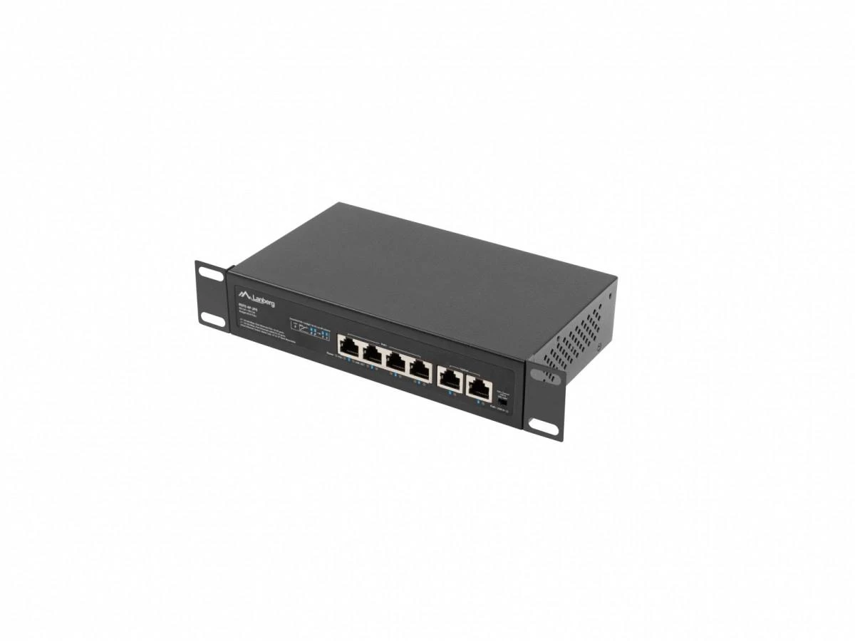 LANBERG jungiklis PoE 19 colių 6 prievadų 100MB 4 jungtys PoE 30W/prievadas max 60W DSP3-0105-60W nevaldomas