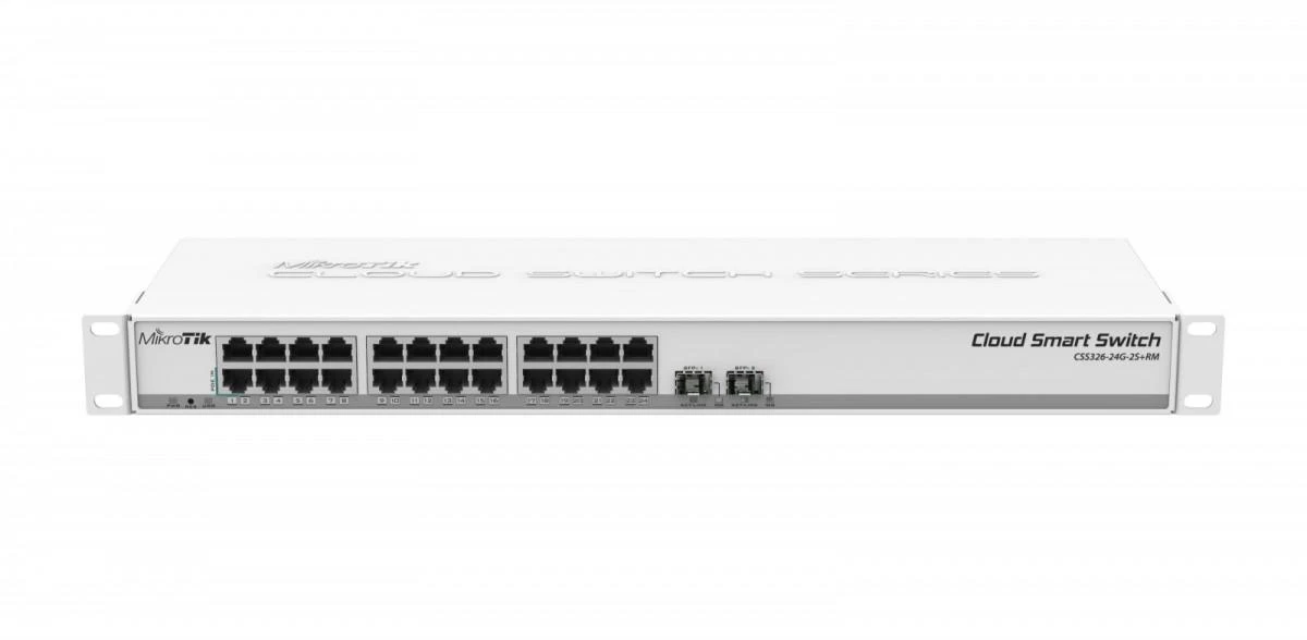 Šakotuvas MikroTik | Cloud Smart Switch | CSS326-24G-2S+RM | Tvarkoma L2 | Montuojamas ant stovo | Gigabit Ethernet (vario) jungtys kiekis 24 | SFP+ jungtys kiekis 2 | 12 mėn.
