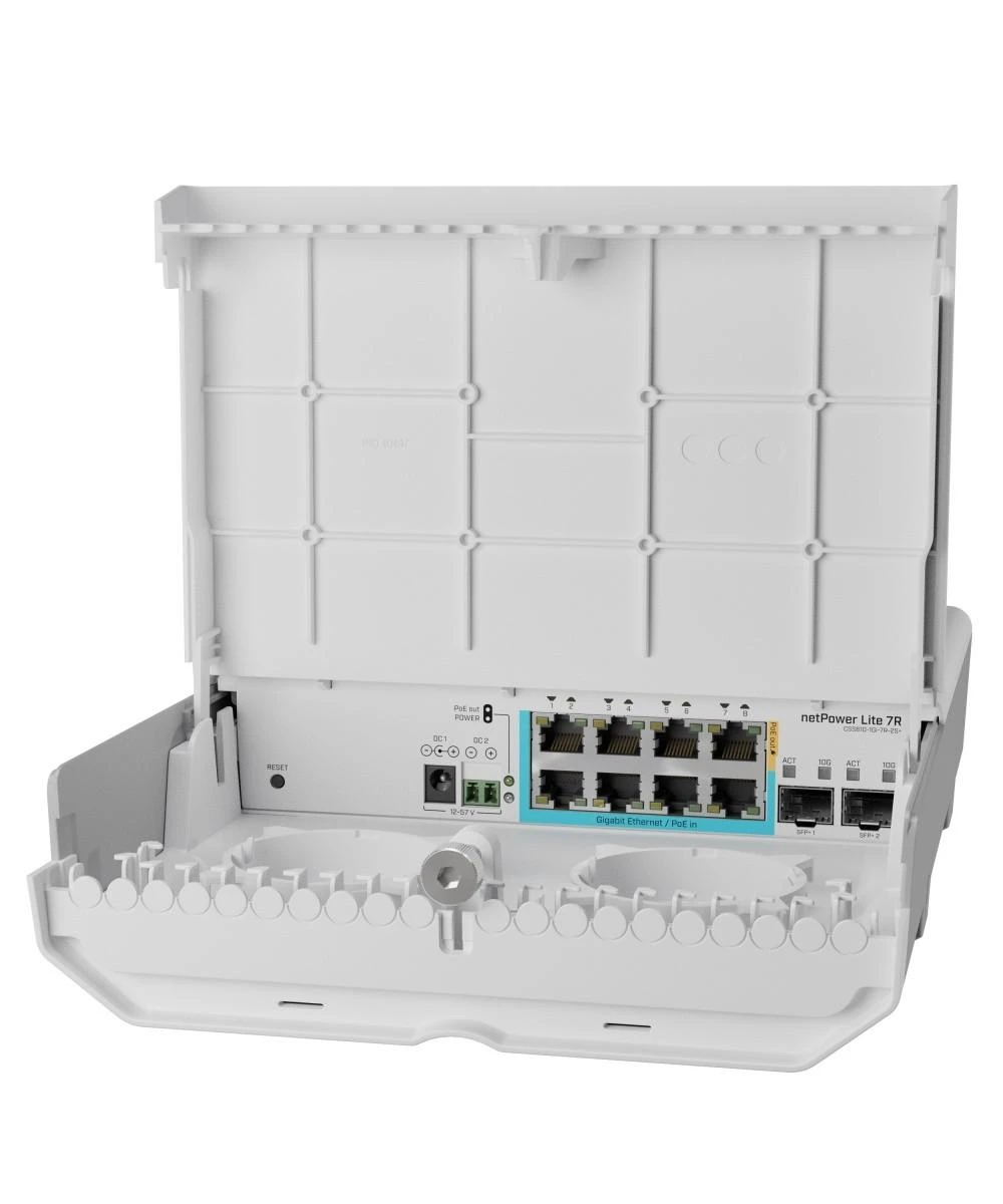 Maršrutizatorius MIKROTIK CSS610-1GI-7R-2S+OUT NETPOWER LITE 7R debesies išmanusis komutatorius 8xGE POE 2x10G SFP+