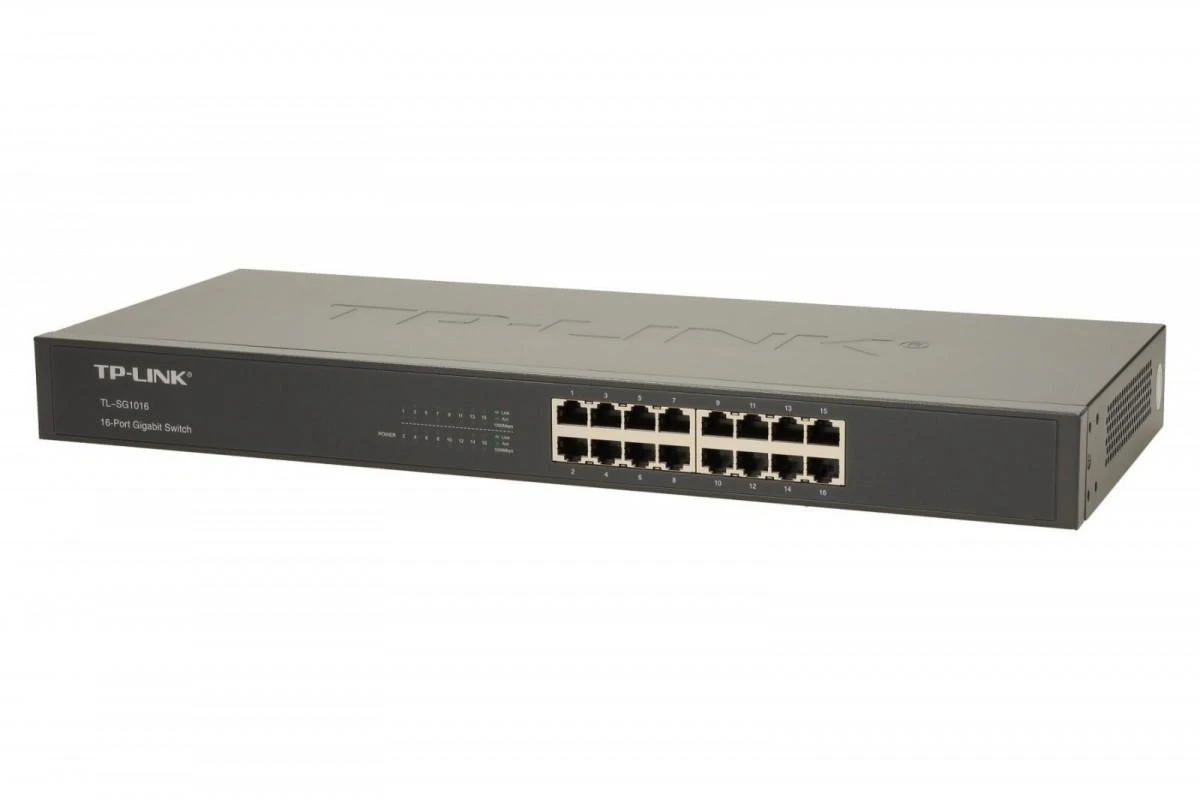 Šakotuvas TP-LINK 16 prievadų gigabito komutatorius, montuojamas į 19 colių stelažą