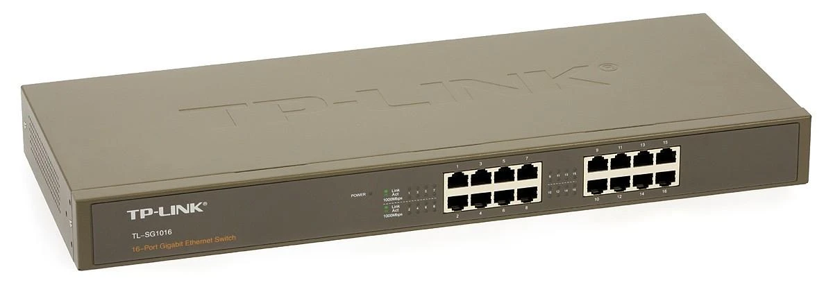Šakotuvas TP-LINK 16 prievadų gigabito komutatorius, montuojamas į 19 colių stelažą