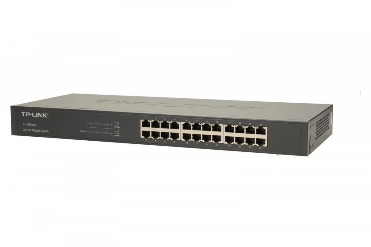Šakotuvas TP-LINK 24 prievadų gigabito komutatorius, montuojamas į 19 colių stelažą