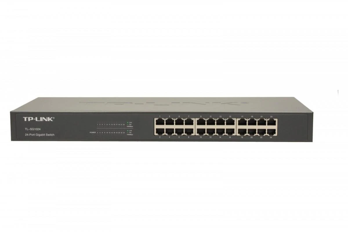 Šakotuvas TP-LINK 24 prievadų gigabito komutatorius, montuojamas į 19 colių stelažą