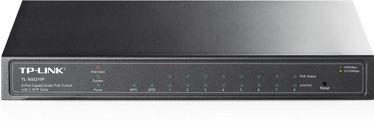 Šakotuvas TP-LINK | Jungiklis | TL-SG2210P | Tvarkomas žiniatinklis | Darbalaukis | SFP jungtys kiekis 2 | Maitinimas per Ethernet (PoE) jungtys kiekis 8 | Maitinimo tipas Išorinis | 36 mėn.