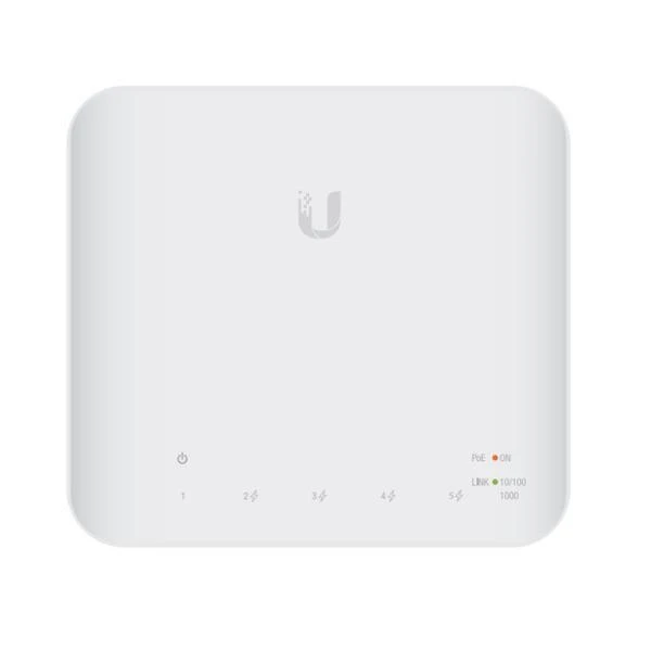 Maršrutizatorius „Ubiquiti USW-Flex“ vidinis/lauko 5 prievadų „Poe“ gigabito komutatorius su 802.3bt įvesties maitinimo palaikymu | „Ubiquiti“