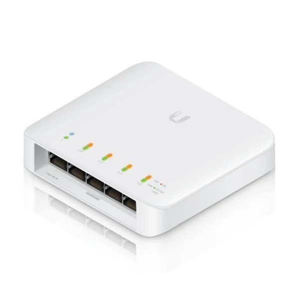 Maršrutizatorius „Ubiquiti USW-Flex“ vidinis/lauko 5 prievadų „Poe“ gigabito komutatorius su 802.3bt įvesties maitinimo palaikymu | „Ubiquiti“