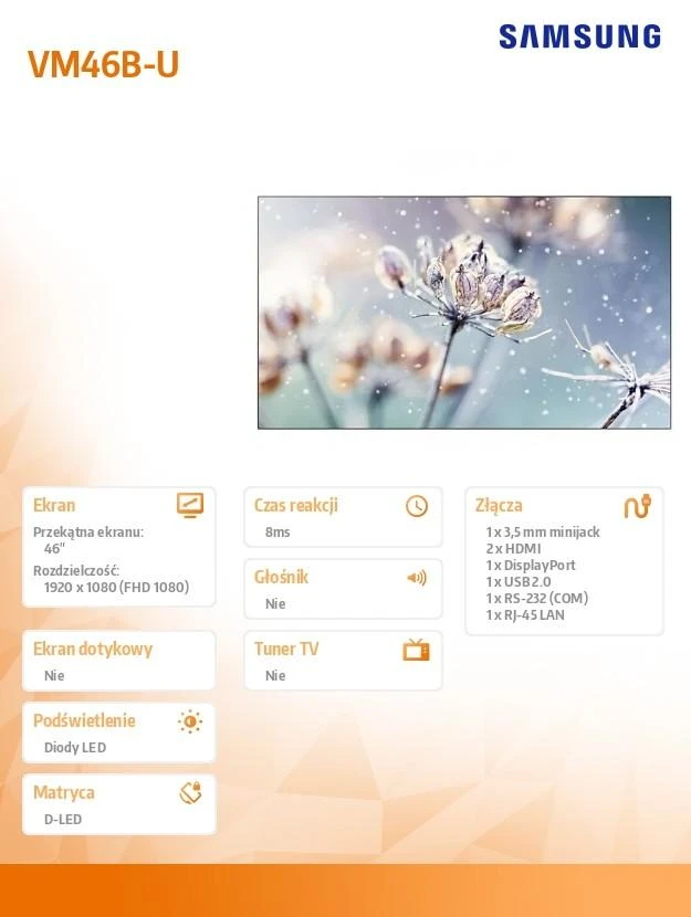 Monitorius Samsung plonu rėmeliu  LH46VMBUBGBXEN/IPS/FHD(1,920 x 1,080)/MAX 500 nit