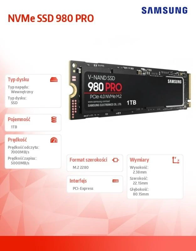 Kietasis diskas SSD SAMSUNG 980 Pro/1TB|M.2/NVMe/MZ-V8P1T0BW