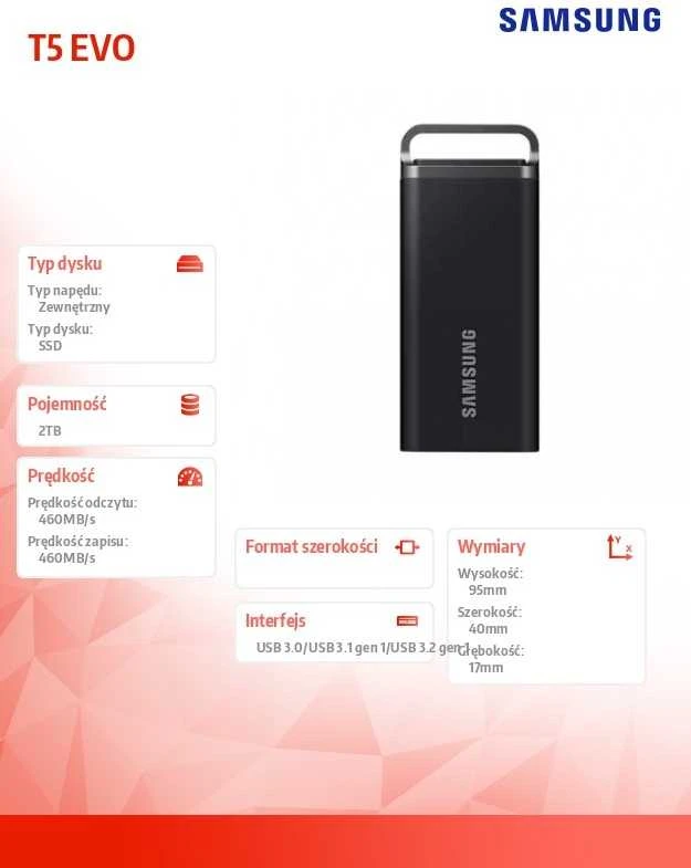Nešiojamas kietasis diskas Samsung MU-PH2T0S/EU Portable SSD 2TB/T5 EVO USB 3.2 Gen 1