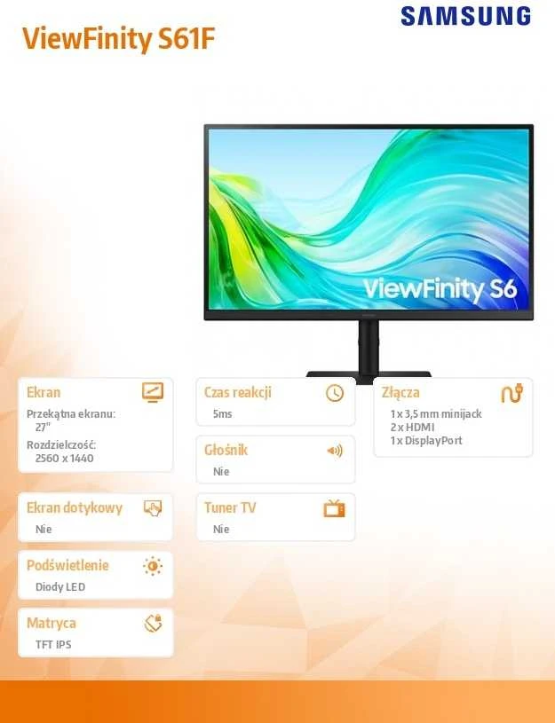 Samsung S61F kompiuterio monitorius 68,6 cm (27") 2560 x 1440 pikselių „Quad HD“ LCD juodas