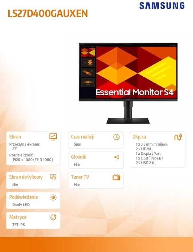 Monitorius - Samsung LS27D400GAUXEN 27", FHD, 100Hz, Juodas