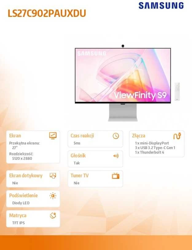 Monitorius „Samsung“ 27 colių „ViewFinity 5K S90PC“ LS27C902PAU (LS27C902PAUXDU)
