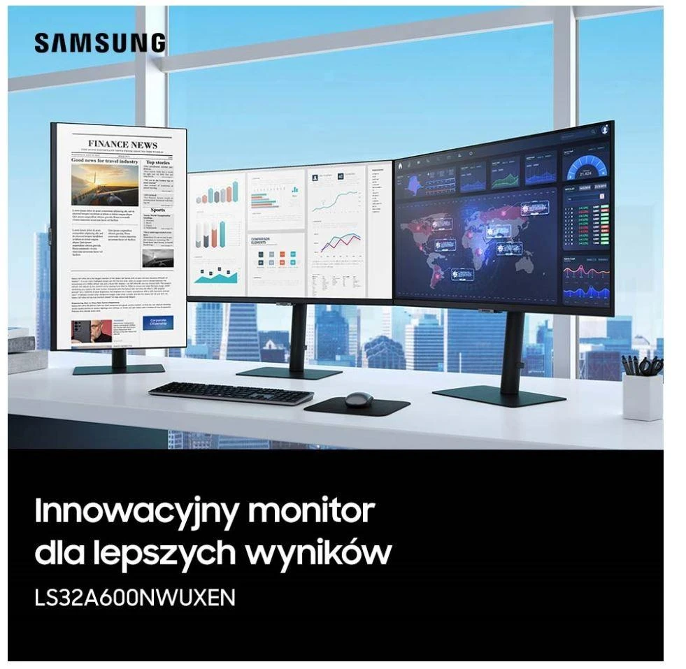 Monitorius „Samsung S32A600“ 32 colių berėmis ekranas, 16:9, 2560x1440, VA, 4 ms, HDR10, HAS / Pasukamas / Pakreipiamas, 130 mm, HDMI / DP, USB3.0 šakotuvas, VESA 100