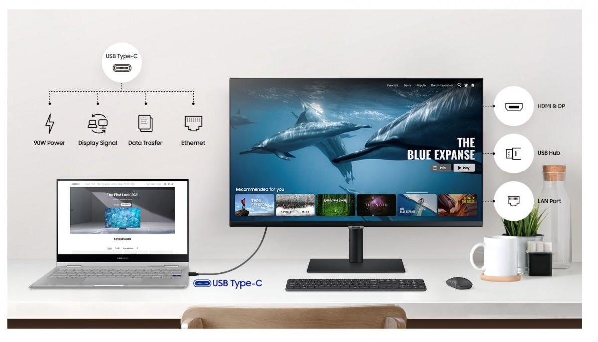 Monitorius SAMSUNG S32A600U 32inch Bezelless 16:9 2560x1440 VA 4ms HDR10 HAS/Swivel/Pivot/Tilt 130mm HDMI/DP/USB-C 90W LAN USB3-HUB VESA 100