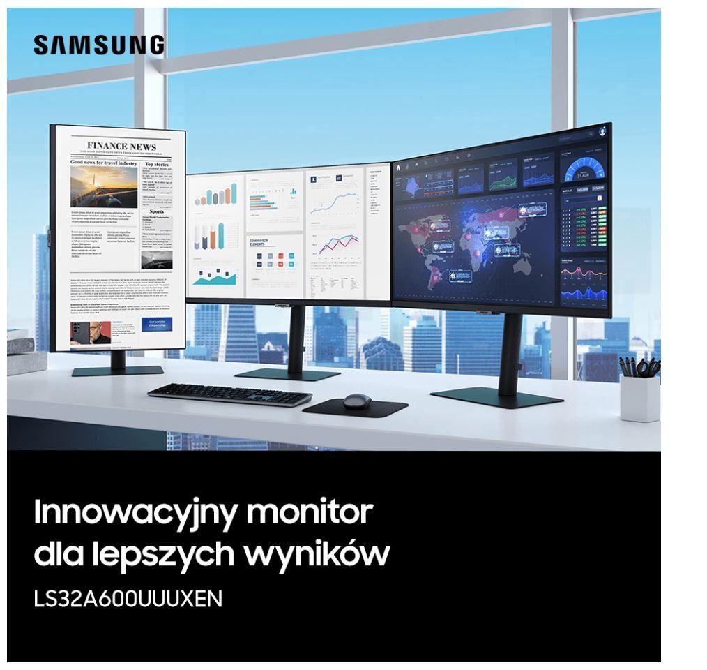 Monitorius SAMSUNG S32A600U 32inch Bezelless 16:9 2560x1440 VA 4ms HDR10 HAS/Swivel/Pivot/Tilt 130mm HDMI/DP/USB-C 90W LAN USB3-HUB VESA 100