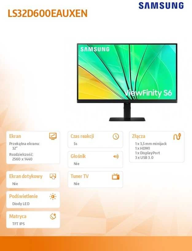 Monitorius - Samsung Monitorius ViewFinity S6 32" 2560x1440 HDR10 Ergonominis