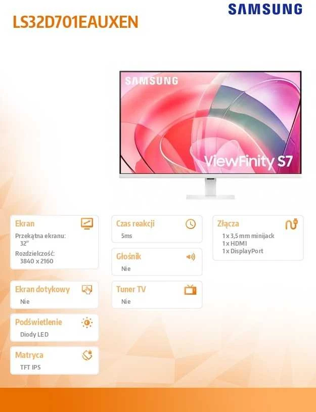 Samsung S70D kompiuterio monitorius 81,3 cm (32″) 3840 x 2160 pikseliai 4K Ultra HD LCD Balta