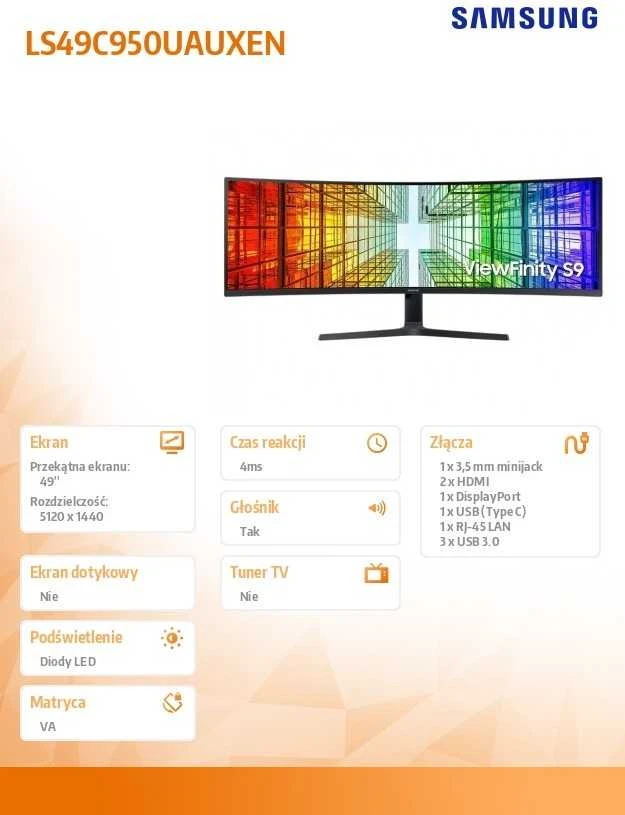 Monitorius - Samsung ViewFinity S9 S49C950UAU 49", Lenktas, Dual QHD, KVM, Juodas