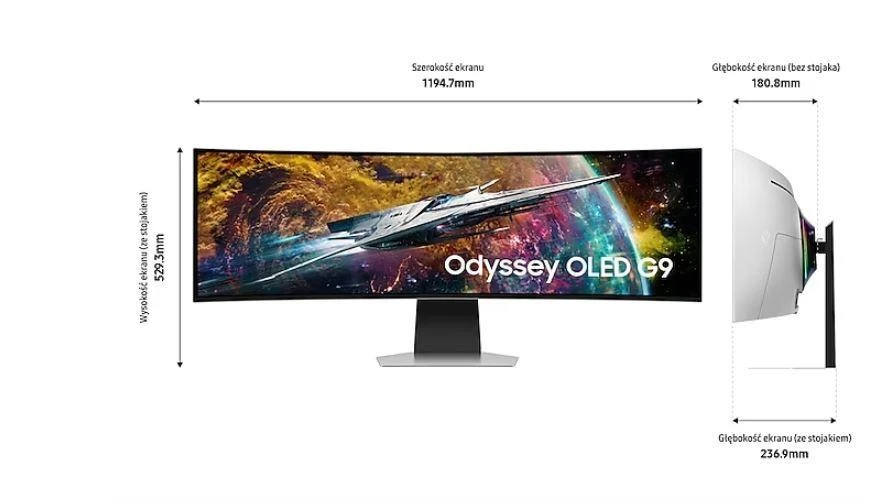 Samsung | Odyssey OLED G9 G95SC Monitorius | LS49CG950SUXDU | 49 " | QHD | 32:9 | 240 Hz | 0.03 ms | 5120 x 1440 | 250 cd/m² | HDMI jungtys quantity 1 | Sidabrinis