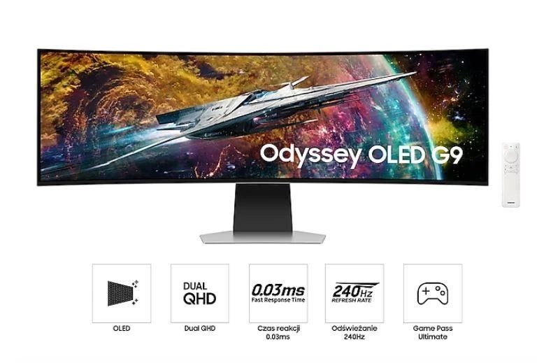 Samsung | Odyssey OLED G9 G95SC Monitorius | LS49CG950SUXDU | 49 " | QHD | 32:9 | 240 Hz | 0.03 ms | 5120 x 1440 | 250 cd/m² | HDMI jungtys quantity 1 | Sidabrinis