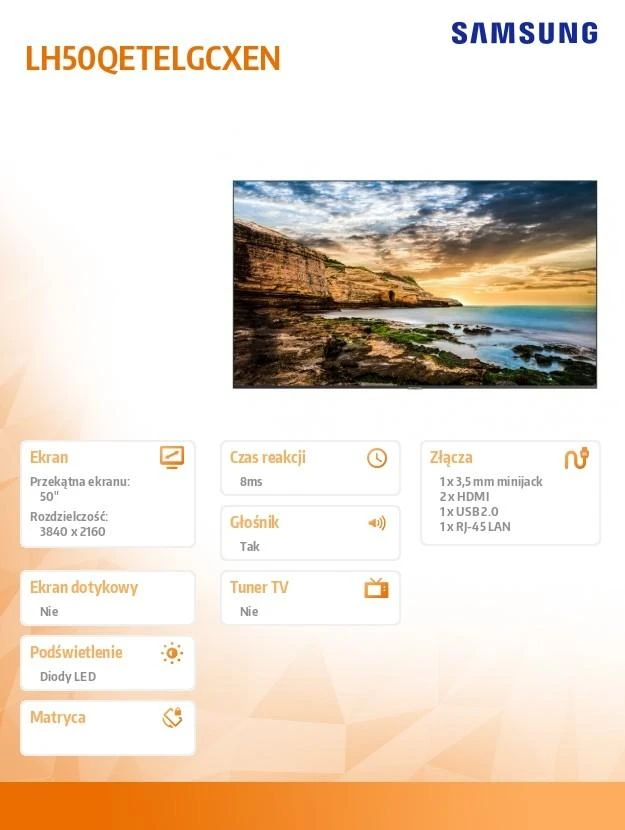 Monitorius Samsung 50" QE-T Commercial Ekranas
