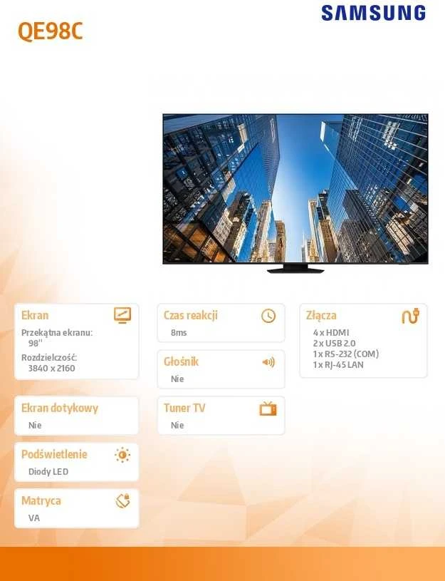 Monitorius SAMSUNG 98" QE98C UHD 450 NITS 16/7 SOC WIFI