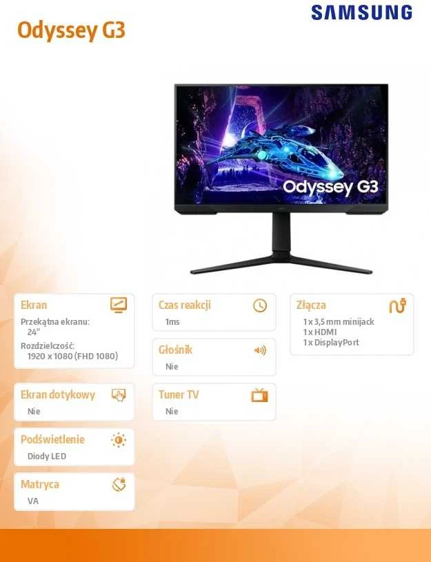 Monitorius - Samsung Odyssey G3 S24DG300EU 24", FHD, 180Hz, Juodas