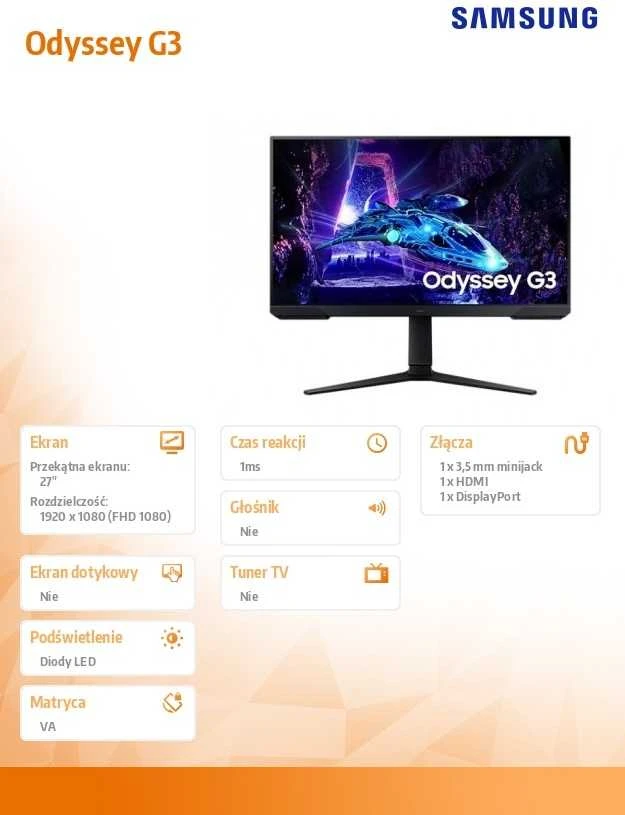 Monitorius - Samsung Odyssey G3 S27DG300 27", FHD, 180Hz, Juodas