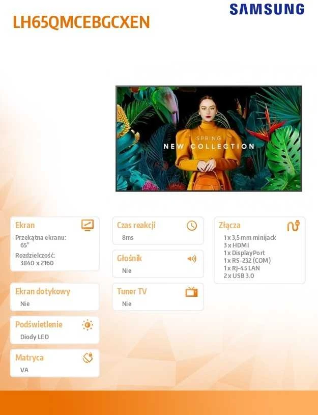 Monitorius SAMSUNG 65" QM65C UHD 500 NITS 24/7 SOC WIFI
