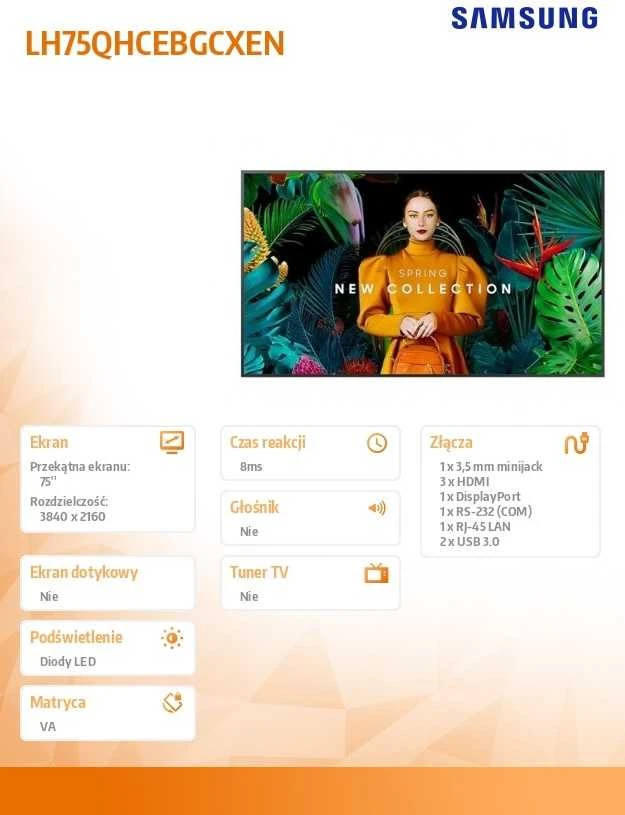 Monitorius Samsung Crystal UHD Signage QHC, 75 colių | LH75QHCEBGCXEN