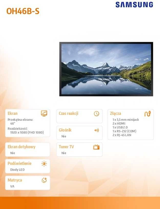 Monitorius SAMSUNG 46" OH46B FHD 3500 NITS 24/7 OUTDOOR HIGH BRIGHTNESS.