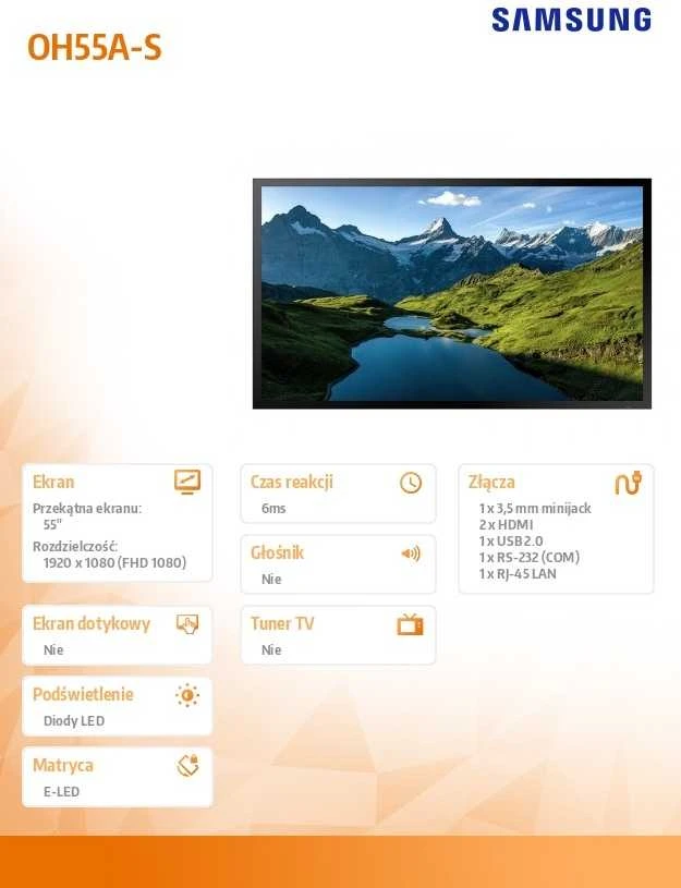 Monitorius SAMSUNG 55" OH55A FHD 3500 NITS 24/7 OUTDOOR HIGH BRIGHTNESS.