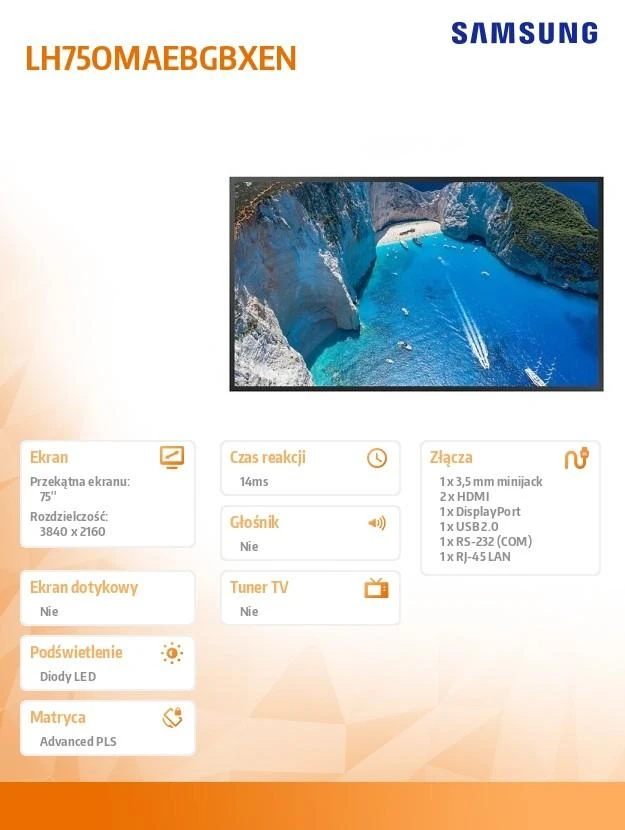 Monitorius SAMSUNG 75" OM75A UHD 4000 NITS 24/7 HIGH BRIGHTNESS SOC WIFI