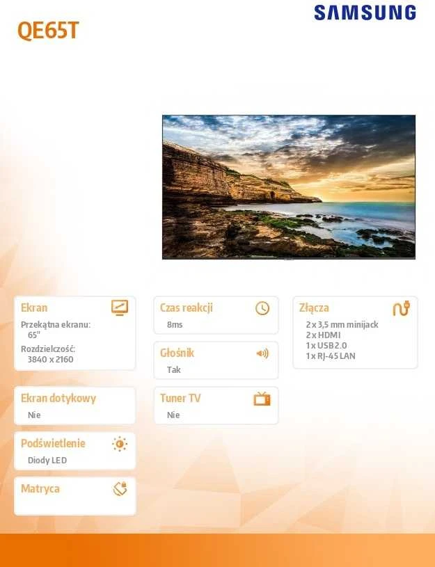 Monitorius SAMSUNG 65" QE65T UHD 300NITS 16/7