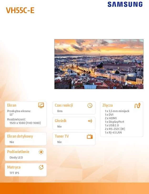 Samsung Profesionalus monitorius VH55C-E 55 colių vaizdo sienelė matinis 24h/7 700(cd/m2) 1920x1080 (FHD) Rėmas: 1,3mm (U/L), 0,44 (B/R) 3 metai On-Site (LH55VHCEBGBXEN)