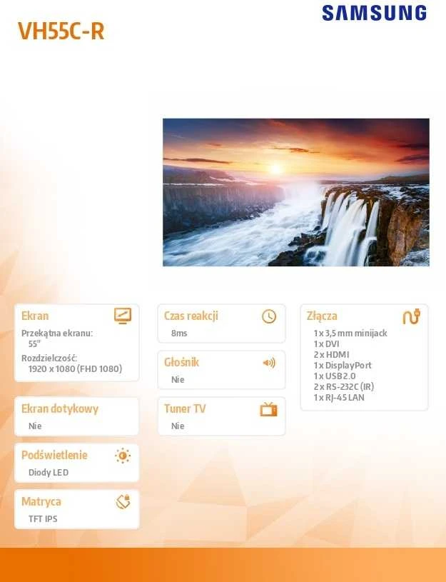 Samsung Profesionalus monitorius vh55c-r 55 colių vaizdo sienelė matinis 24h/7 700(cd/m2) 1920x1080 (fhd) rėmelis: 0,44mm (net) 3 metai vietoje (lh55vhcrbgbxen)
