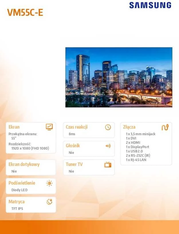 Samsung Profesionalus monitorius VM55C-E 55 colių vaizdo sienelė matinis 24h/7500(cd/m2) 1920x1080 (FHD) Rėmas: 1.3mm (U/L), 0.44 (B/R) 3 metai On-Site (LH55VMCEBGBXEN)