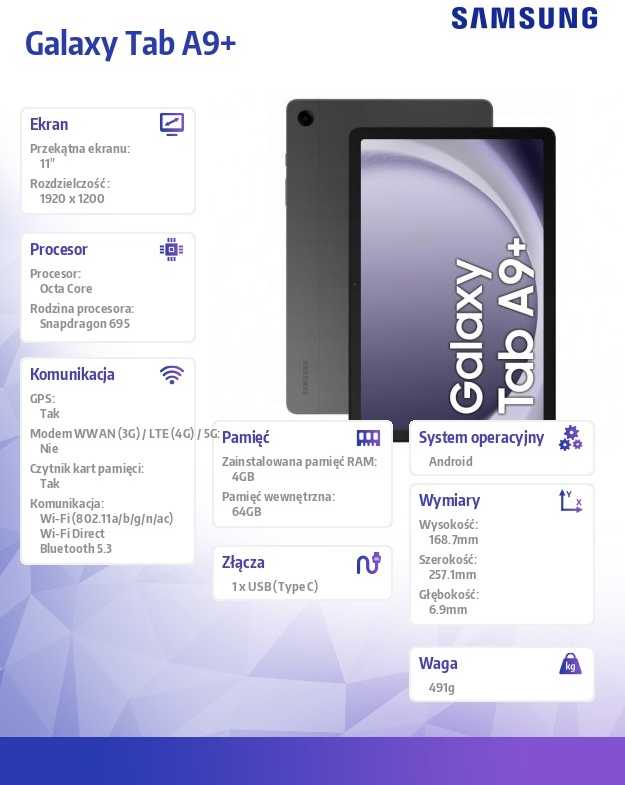 Planšetė Samsung Galaxy Tab A9+ WIFI, 64GB, 11 col., Pilkos spalvos