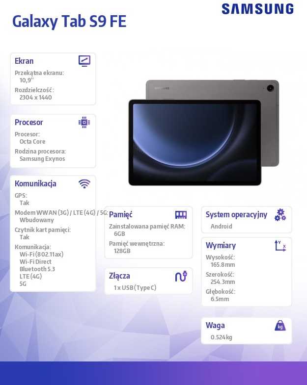 Planšetinis kompiuteris Samsung X516B Galaxy Tab S9 FE 10.9 5G 128GB, Pilkos spalvos