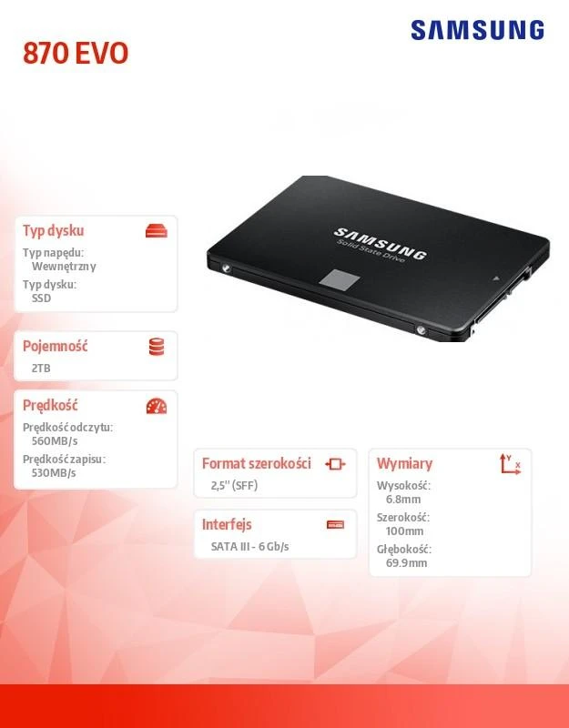 Kietasis vidinis diskas SSD SAMSUNG 870 EVO 2TB/SATA 3.0|MLC/MZ-77E2T0B/EU